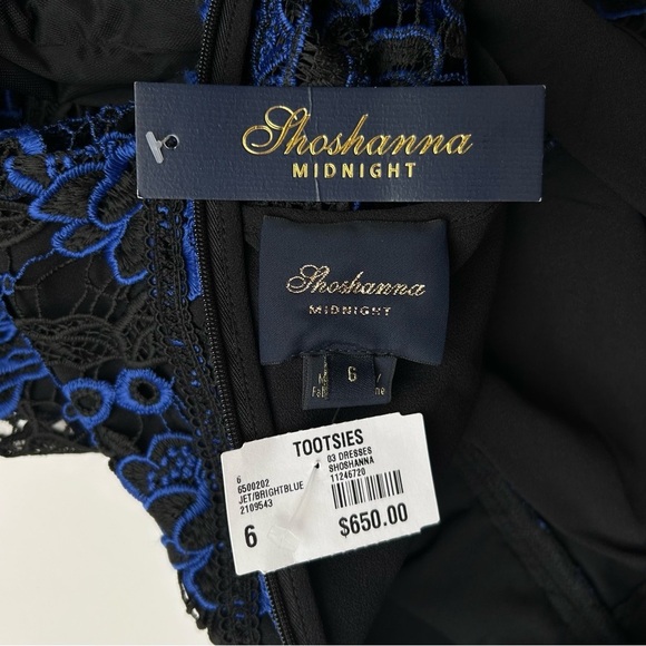 Shoshanna Midnight Raven Black Blue Floral Lace Dress Evening Gown Size 6 NWT - Picture 12 of 12